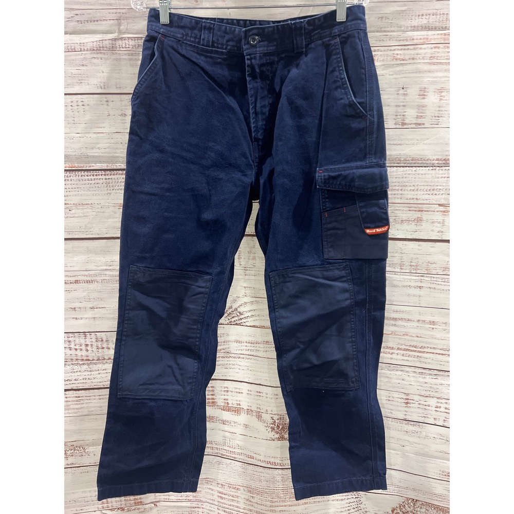 Hard Yakka Mens Navy Blue Cotton Canvas Work Pants Reinforced Nylon Patches 82R